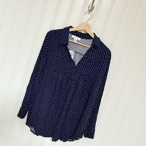 MOTHERHOOD MATERNITY navy Blue Polka Dot 1/2 Button Pullover Top S